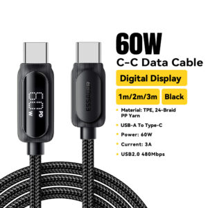 
Essager 60W Digital Display USB-C to USB-C Cable - 2 Meters