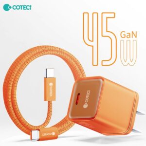 
COTECi iH-143 45W GaN PD Fast Charger Set - US Plug Adapter with 1m Orange Braided Type-C Cable