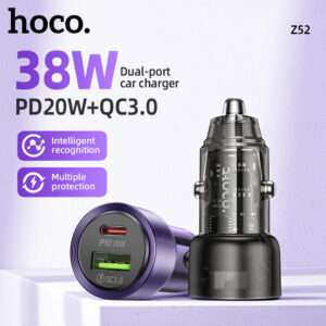 
HOCO Z52 "Spacious" Transparent Dual-Port Fast Car Charger - 38W PD 20W & QC 3.0 18W Independent Output