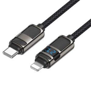 
Hoco U137 Line Type-C to Lightning PD Charging Data Cable - 27W Fast Charging, Built-In LED Digital Power Display, Premium Nylon Braided (1.2m)