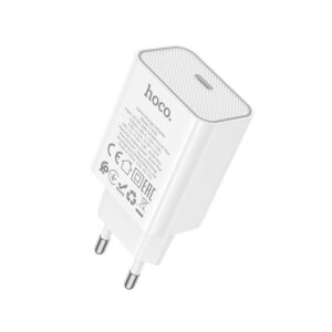 
HOCO C143 Benefit Single Port PD 20W Fast Wall Charger - USB-C Power Delivery Adapter, Flame-Retardant ABS, Compact for iPhone, iPad, Samsung & Android Devices