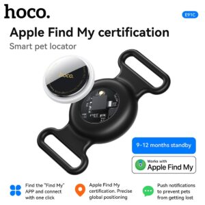 
HOCO E91C Tiger Smart Tag GPS Pet Tracker - Apple Find My Certified Anti-Lost Locator Device, Removable Pet Collar Mount, 12-Month Battery Life, Smart Push Alerts for Dogs, Cats, Keys, Bags & Vehicles