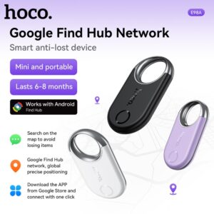 
HOCO E98A Smart Anti-Lost Device - Bluetooth GPS Tracker for Android (Works with Google Find Hub Network, 7.7mm Ultra-Thin, 15.5g Lightweight, 6-8 Months Battery, Integrated Keyring Loop)