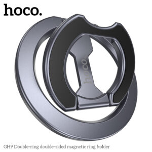 
HOCO GH9 Double-Ring Double-Sided Magnetic Phone Ring Holder & Stand - Ultra-Thin Aluminum Alloy MagSafe Grip for iPhone 12-18 Series & Universal Magnetic Phones (N52 Dual Magnets, Oxidation Finish, 4.3mm Slim)