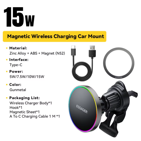 Essager 15W Magnetic Car Phone Holder Wireless Charger Stand
