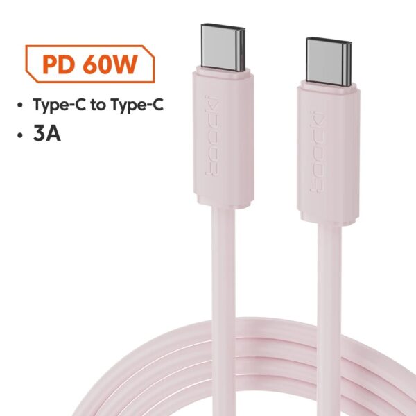 Pink 1 Meter 60W USB-C PD Cable 3A