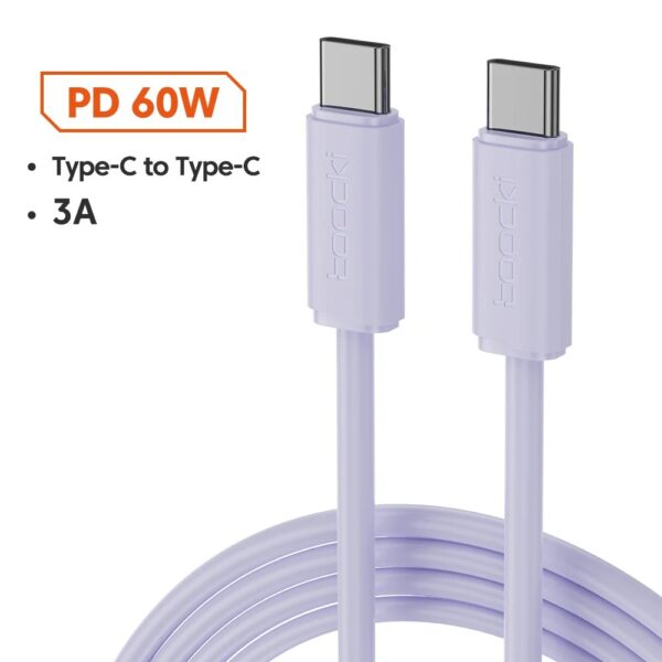 Purple 1 Meter 60W USB-C PD Cable 3A